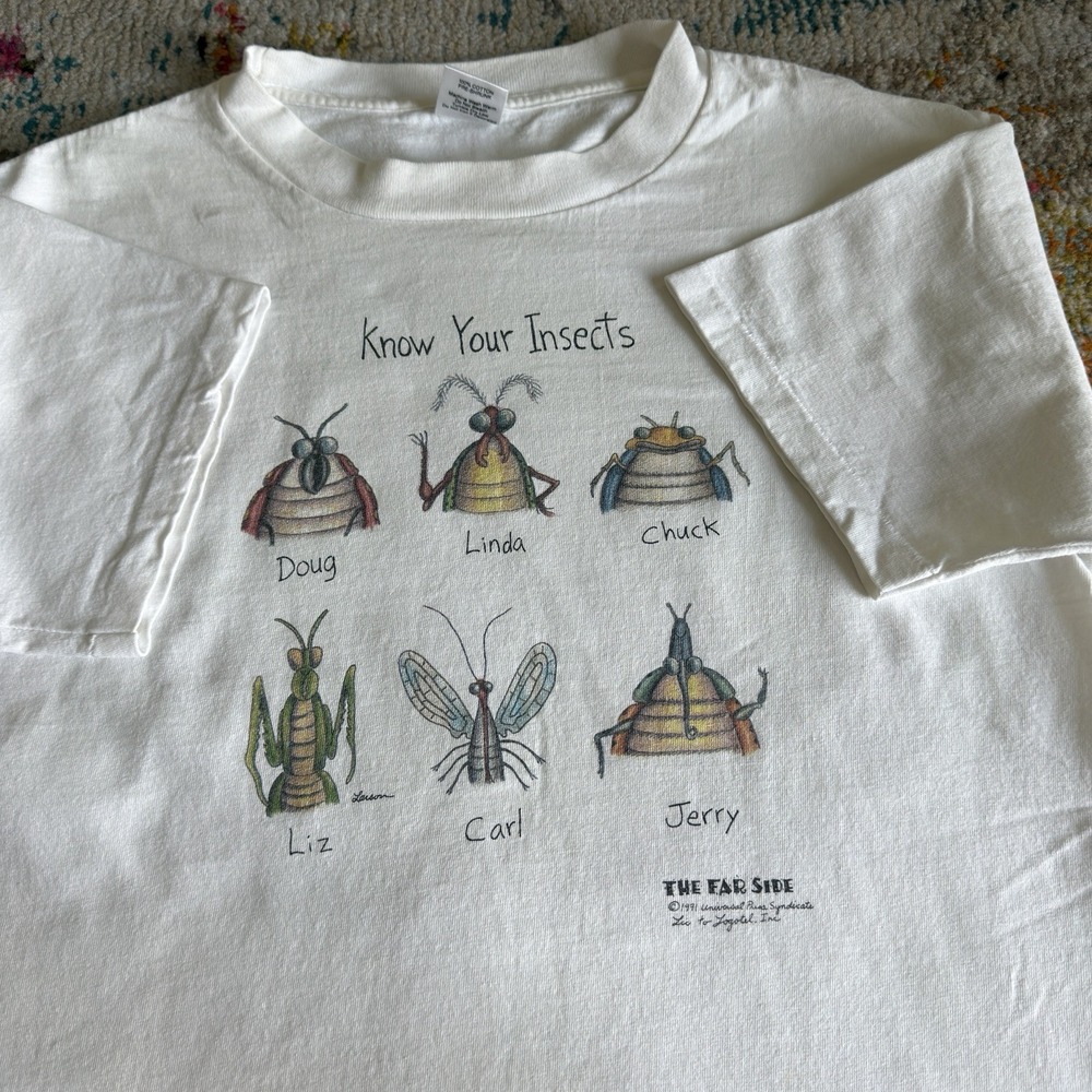Vintage The Far Side Know Your Insects Animal Shirt 80s Sz L Fits Like M